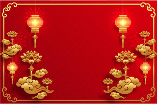 春节红色中国风新年喜庆灯笼云纹矢量素材